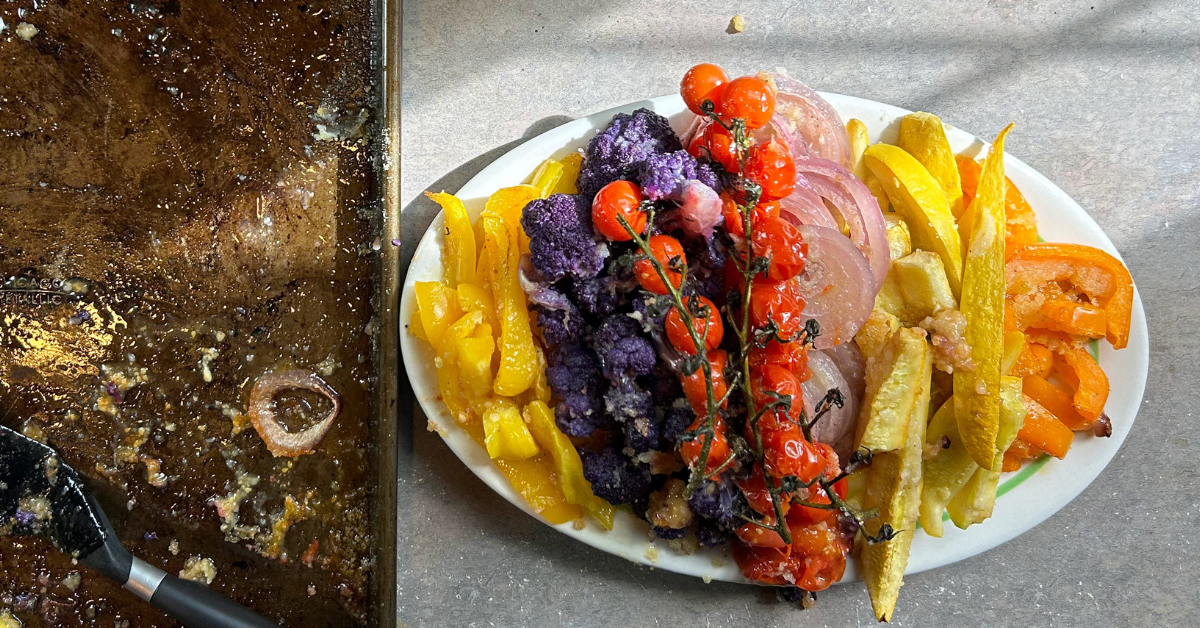 Plating the pan roasted vegetables