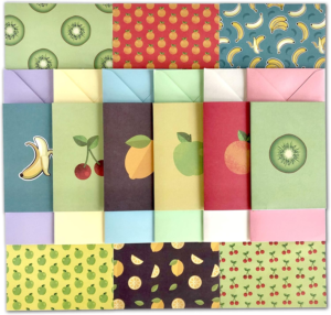 Fruit Bowl Paper Pack collection with fruit-themed writing paper, note cards and coordinating envelopes