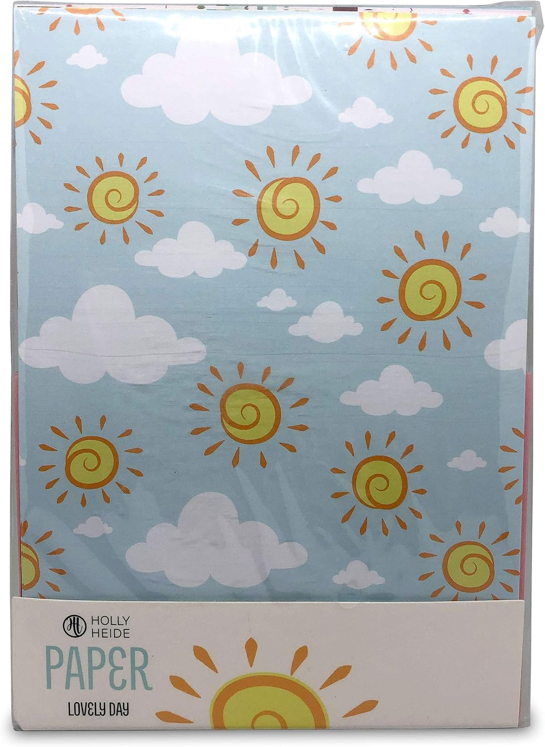 Lovely Day Paper Pack packaged stationery set with sun and cloud patterned writing paper