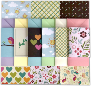 Lovely Day Paper Pack collection with bird, floral, heart, sun and coordinating envelope designs