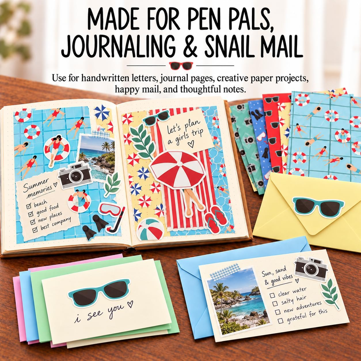 Vacation Paper Pack for pen pals, journaling, snail mail and handwritten notes