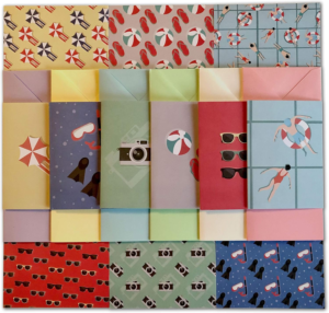 Vacation Paper Pack collection with travel-themed writing paper, note cards and coordinating envelopes