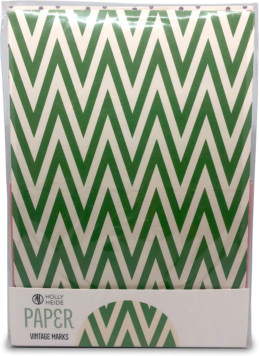 Vintage Marks Paper Pack packaged stationery set with green geometric chevron writing paper