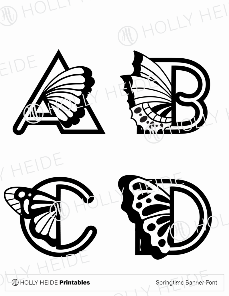 Butterfly Banner Font Printable - A-D