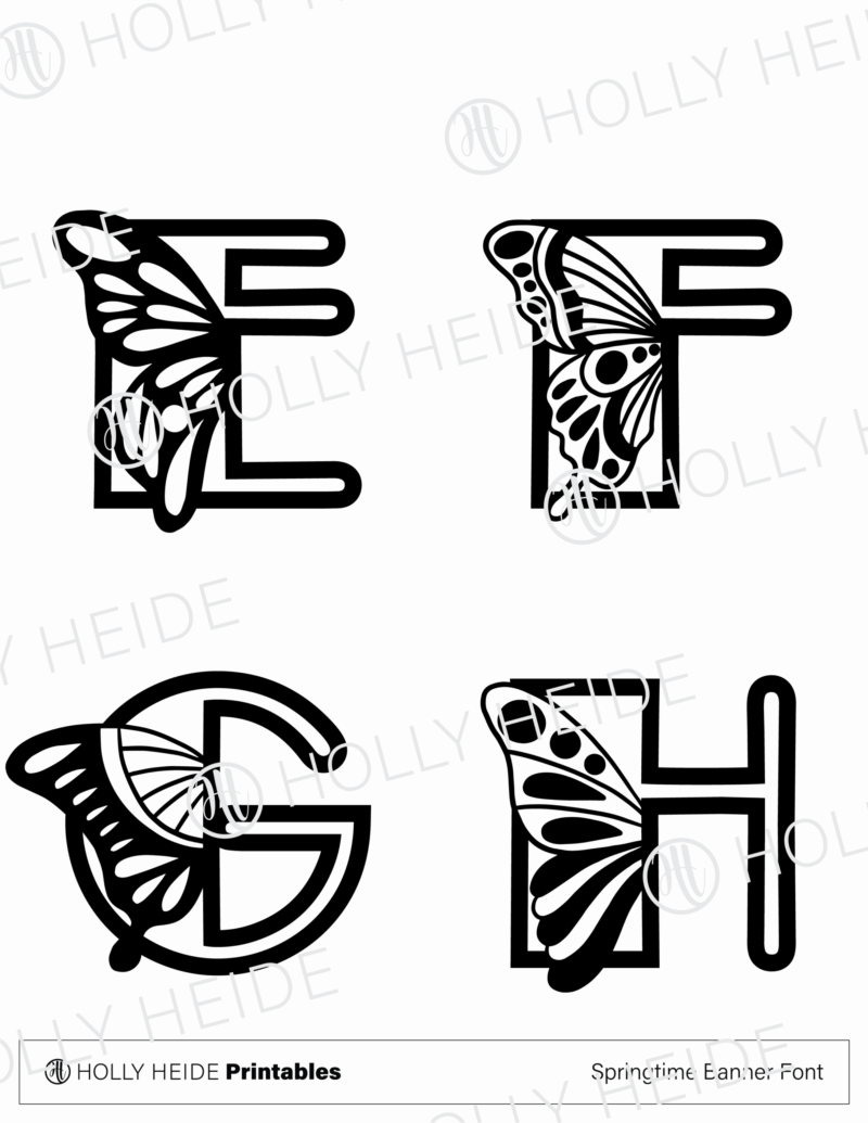 Butterfly Banner Font Printable - E-H