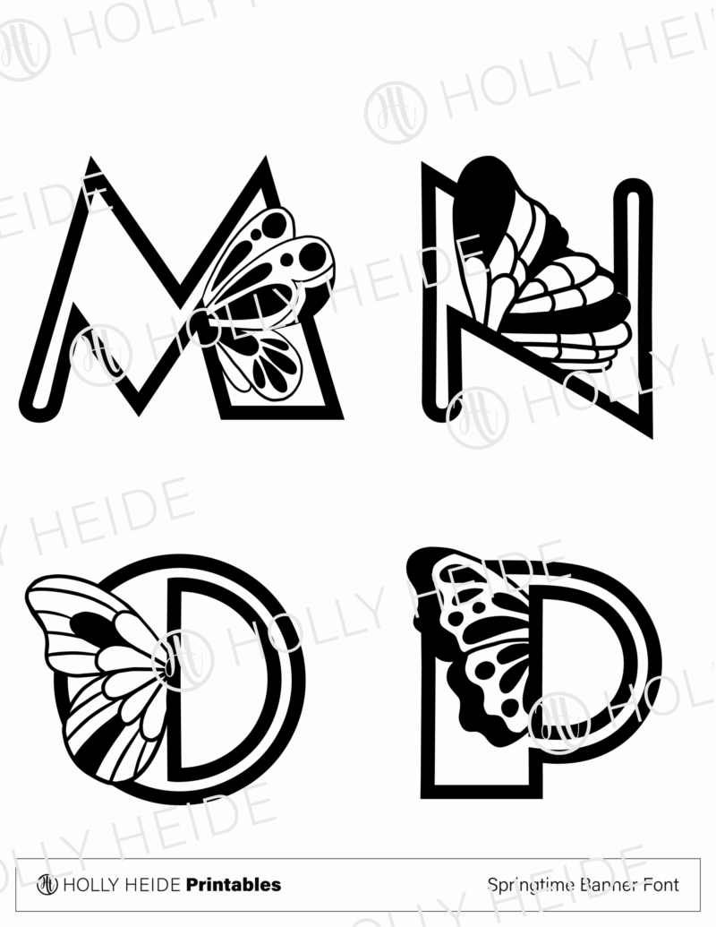 Butterfly Banner Font Printable - M-P