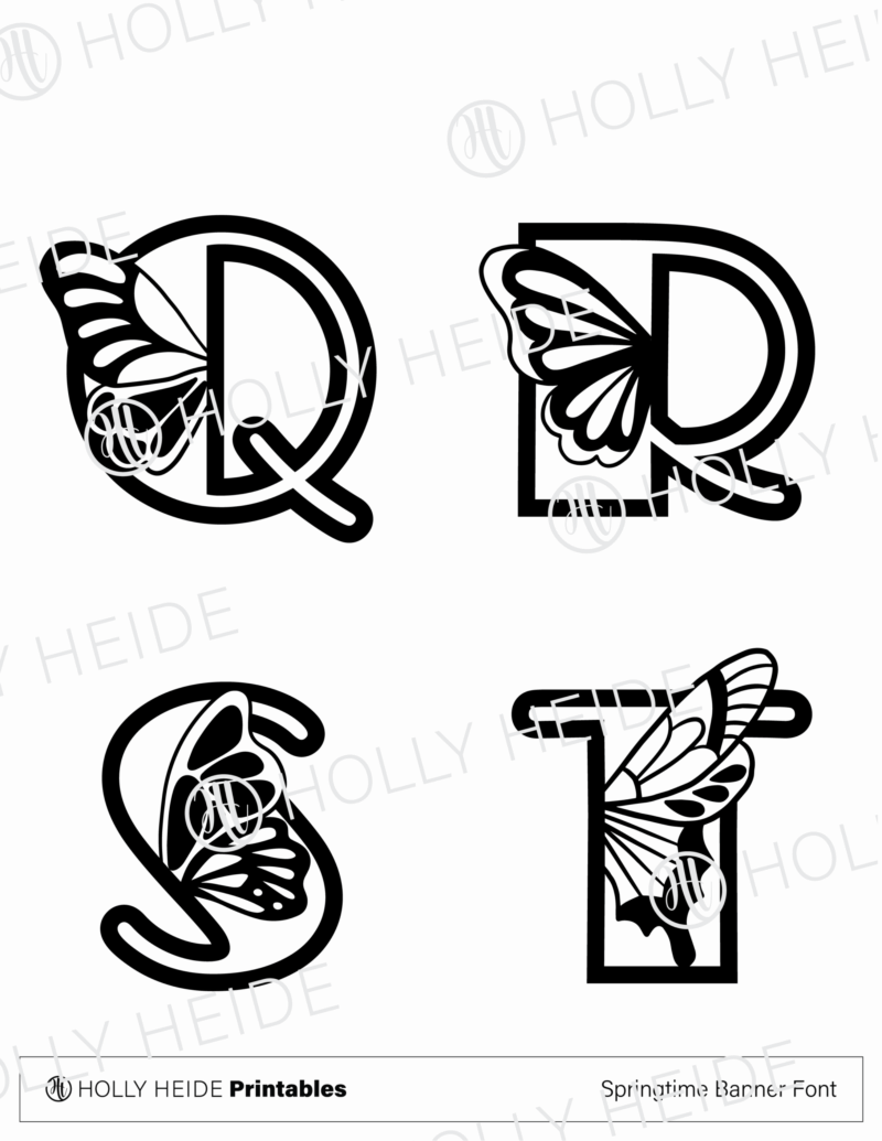 Butterfly Banner Font Printable - Q-T