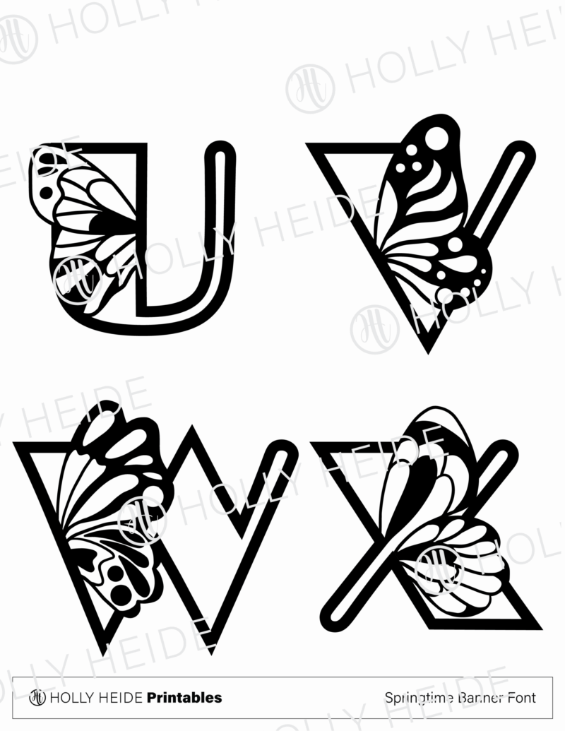 Butterfly Banner Font Printable - U-X