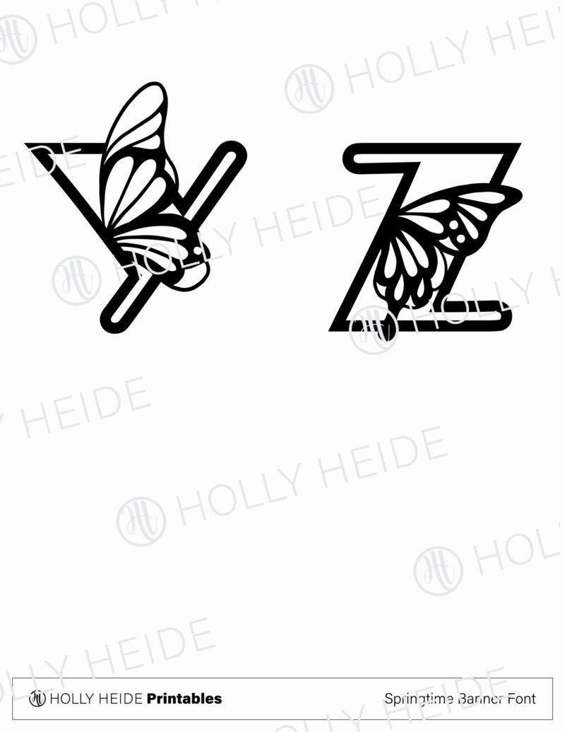 Butterfly Banner Font Printable - Y-Z